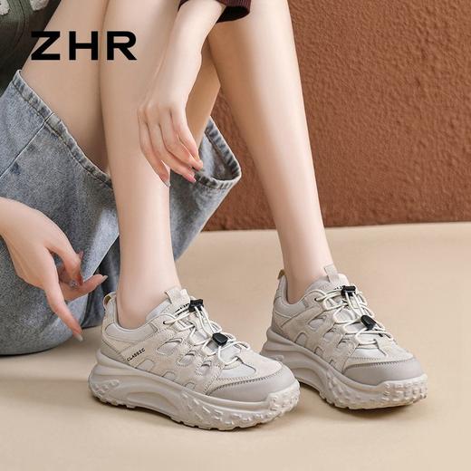 ZHR则则厚底老爹鞋女2024秋季新款百搭耐磨运动休闲鞋免系增高鞋 商品图8