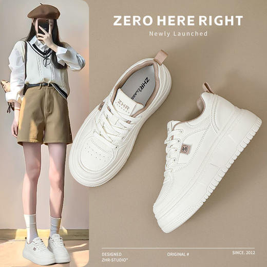 ZHR则则透气增高小白鞋女鞋2024新款秋季百搭休闲鞋防臭厚底板鞋 商品图2