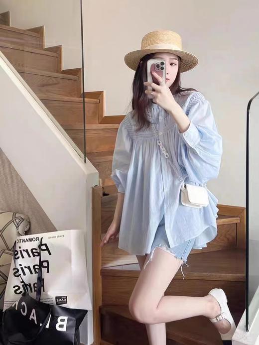 【亮眼小众雪纺衬衫】秋季重工风琴褶皱衬衫  法式娃娃衫设计感小众雪纺衬衫 减龄清新日常通勤皆可搭~ 商品图3