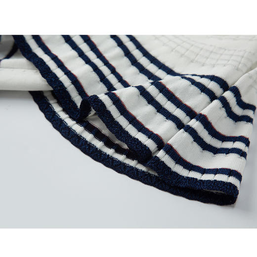 海军风翻领条纹拼接T恤上衣 商品图3