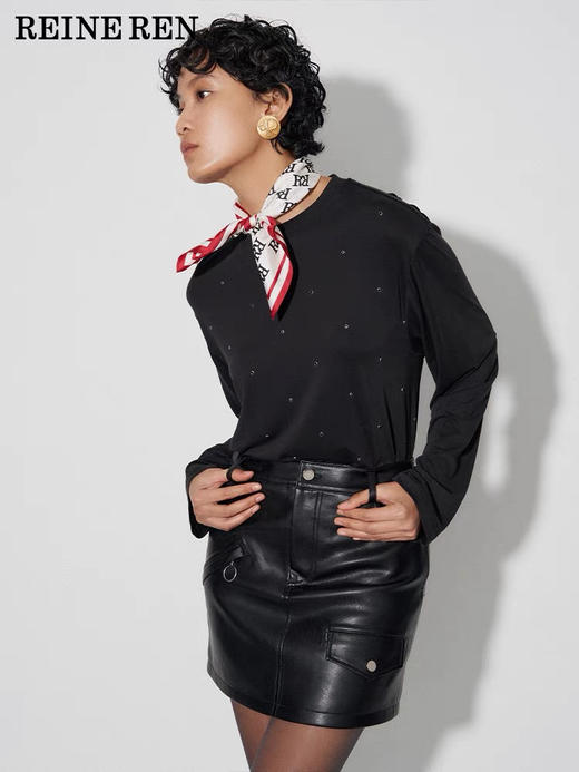 黑色解构式超纤素皮短款a字半身裙皮裙 商品图1