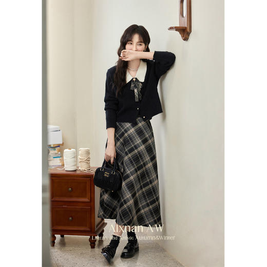 【65折秒杀】鹿向南「后歇周末」学院风斜格半身裙DYL661287BSQ 商品图0