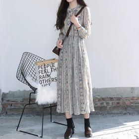 雀说 秋冬新款收腰碎花长裙子轻熟风减龄洋气a字连衣裙4ZF-15424