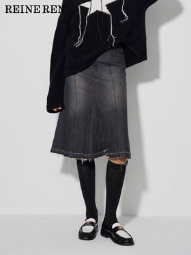 黑色解构式鱼尾款棉质牛仔包臀半身裙