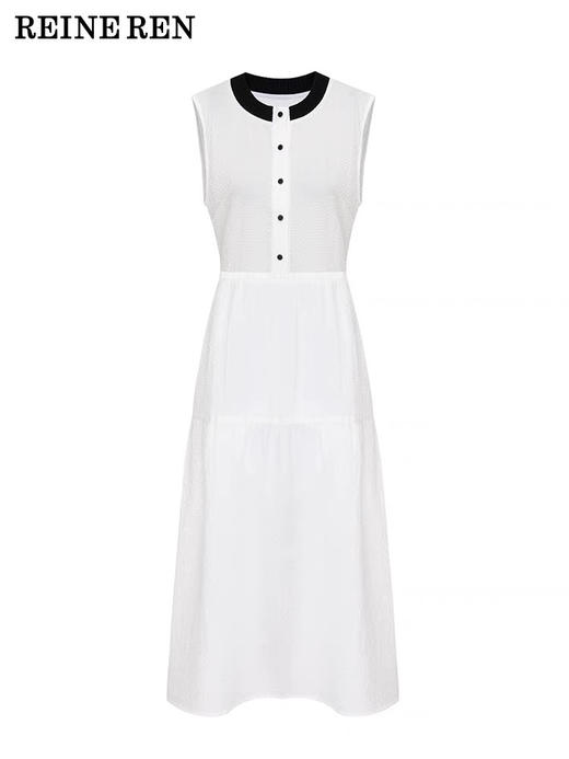 法式经典黑白无袖凉感防透梨形A字连衣裙 商品图3