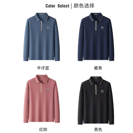 【含桑蚕丝】圣得西男士翻领长袖polo衫秋季新款商务休闲T恤2412945122 商品图3