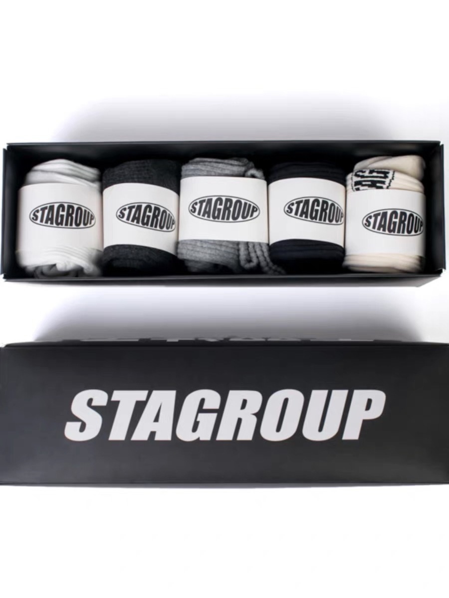 STA2024秋季基础纯棉五色长袜套装五双一套