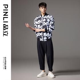PINLI品立秋季新款立领熊猫夹克外套男士潮牌宽松休闲棒球服B243104039