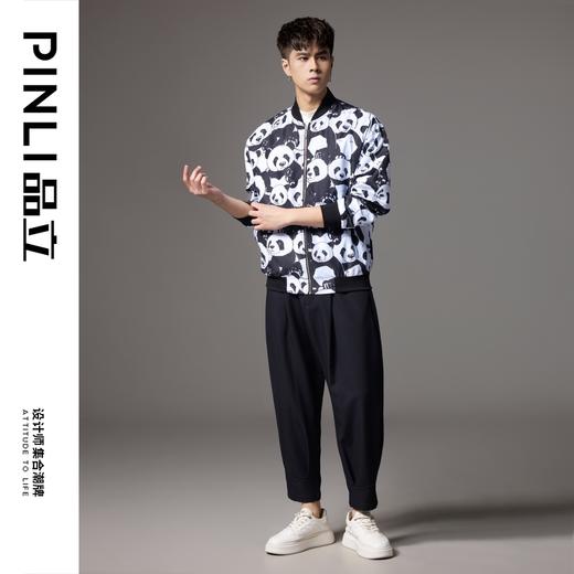 PINLI品立秋季新款立领熊猫夹克外套男士潮牌宽松休闲棒球服B243104039 商品图0