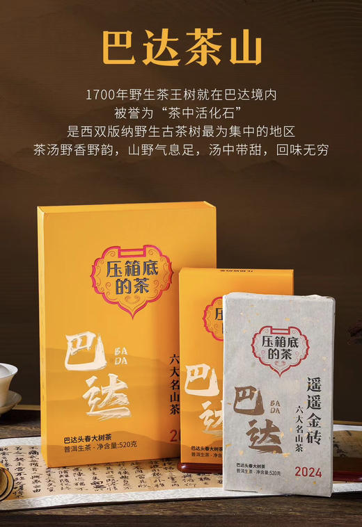 压箱底 遥遥金砖 2024头春茶 景迈 布朗 勐宋 南峤 巴达 南糯六个山头 520克x6砖 商品图4