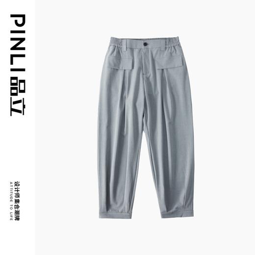 PINLI品立春季新款高级感宽松束脚裤男士百搭休闲哈伦长裤潮B243117049 商品图5