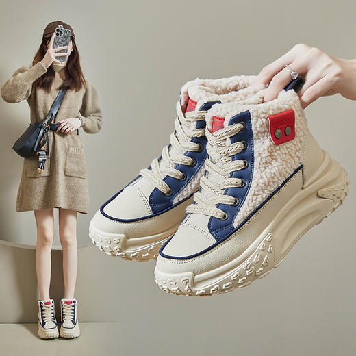 2024冬季加绒高帮小白鞋新款韩版ins女学生增高运动保暖休闲潮鞋新款爆款小红书网红同款 商品图1