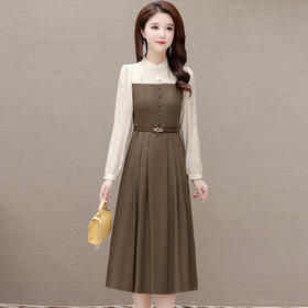 时尚气质，中长款拼接连衣裙QYM-HL-24A6626 -Y