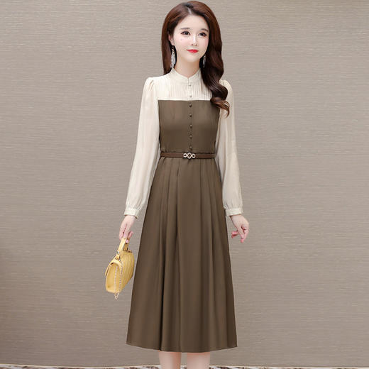 时尚气质，中长款拼接连衣裙QYM-HL-24A6626 -Y 商品图0