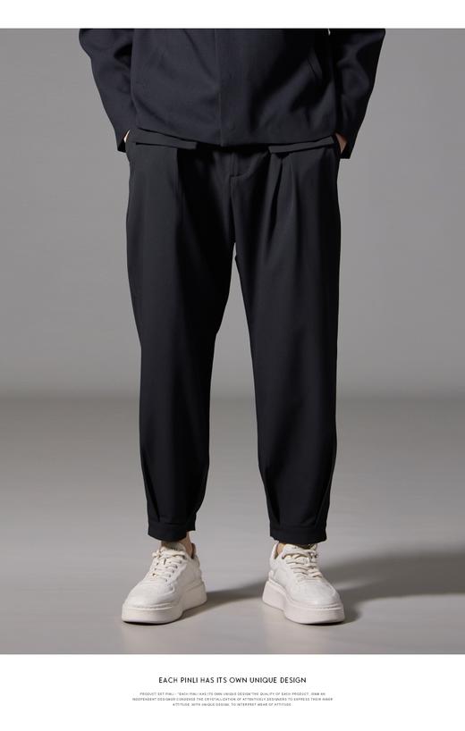PINLI品立春季新款高级感宽松束脚裤男士百搭休闲哈伦长裤潮B243117049 商品图4