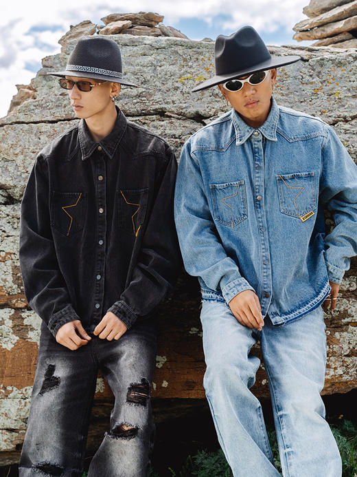 STA2024秋季基础水洗牛仔翻领衬衣夹克外套 商品图12