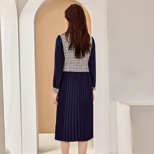 8/2奢姿大码女装2024秋季假两件时尚裙子胖妹妹减龄蝴蝶结百褶连衣裙9943890207 商品图4