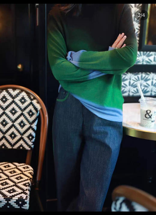 918-1 只此青绿 饿了多吃 细支美丽诺羊毛 渐变针织毛衣 打底衫 自留L 商品图3