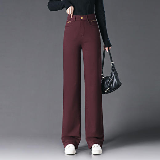MYX-BFZY-3627-L时尚直筒休闲裤女2024年秋冬款高腰修身宽松显瘦阔腿裤大码长裤 商品图2