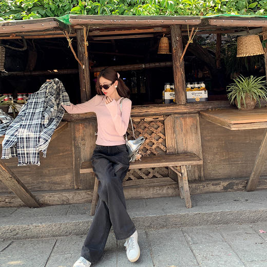 <曾小咸推荐>百搭通勤2色高腰显瘦直筒牛仔裤 商品图3