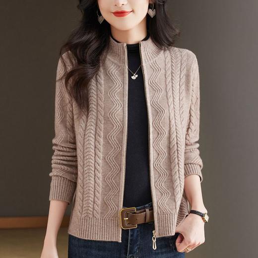 CC-101-Q029新款立领拉链针织开衫女短款宽松休闲外套毛衣保暖毛衫麻花上衣潮 商品图2