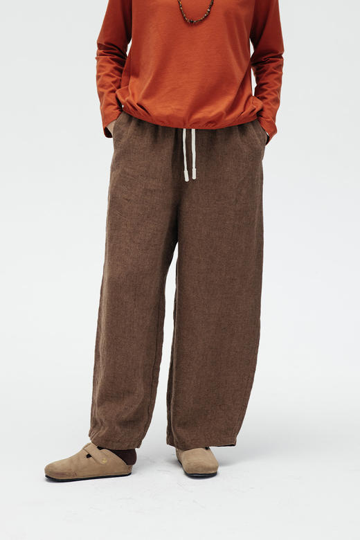 绽放旅行女装625朵/流浪裤重磅粗纺进口双色色织直筒系带休闲长裤 商品图5