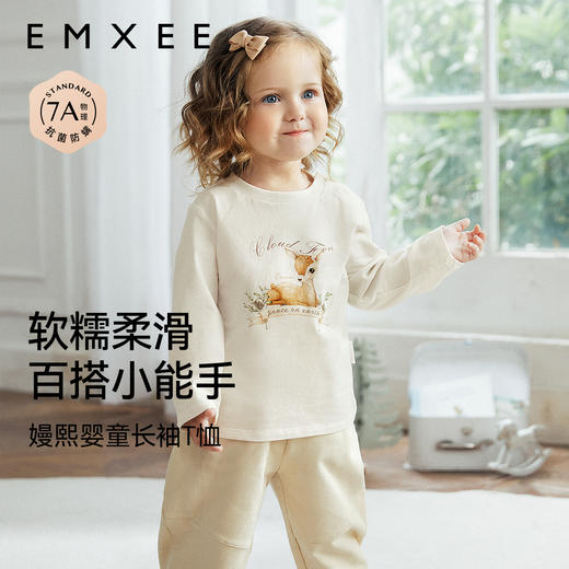 【宝宝服饰】嫚熙儿童2024秋季新款男女宝宝纯棉抗菌印花T恤保暖长袖打底上衣 商品图0
