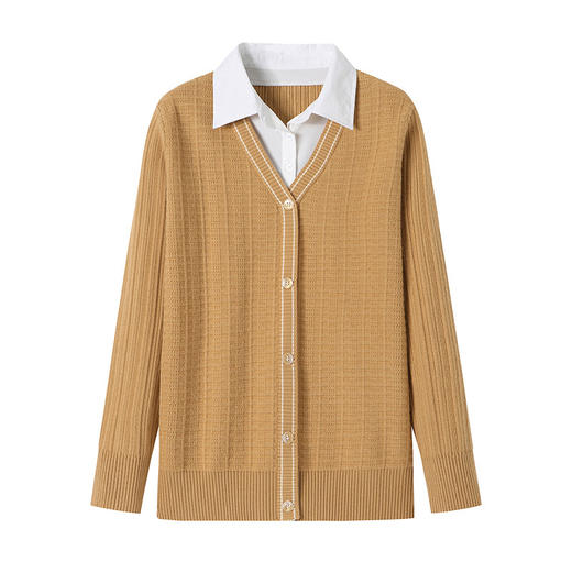 CC-66-5829长袖拼接针织衫女2024秋季新款衬衫领假两件设计感小众别致上衣潮 商品图4