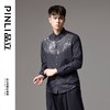 PINLI品立秋季新款修身长袖衬衫潮牌男几何设计休闲黑色衬衣BG243113044 商品缩略图3