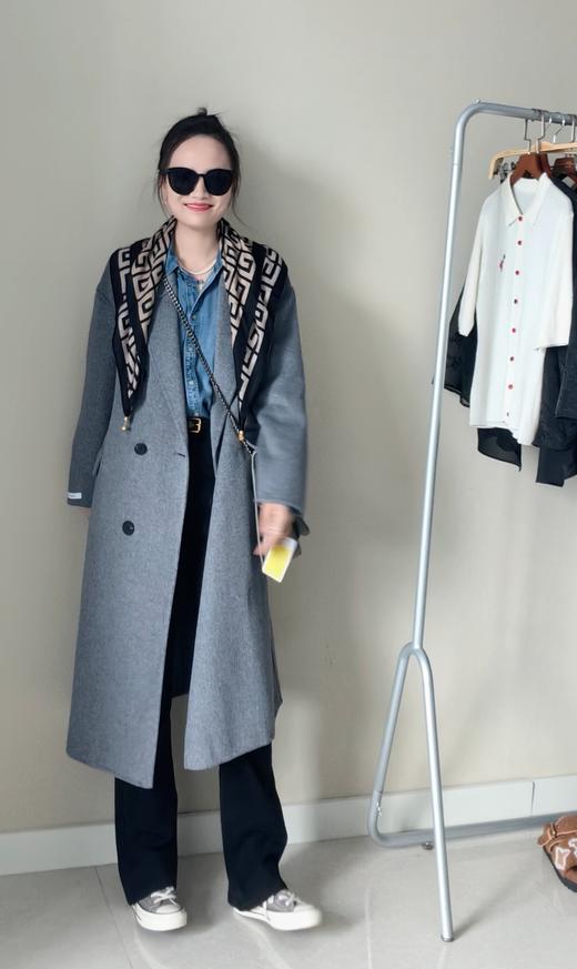 工厂反季清仓韩国订单高级灰双面羊毛大衣 商品图3