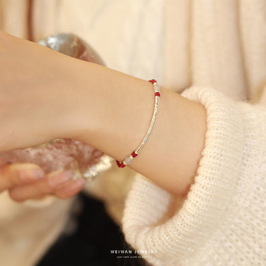 六鑫珠宝 《竹悦》考研上岸银竹节本命年红绳编织手绳 商品图5