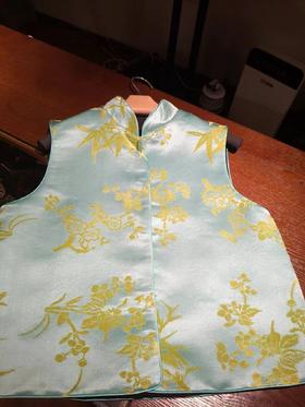 瑕疵|盛唐牡丹| 玉绿底色真丝漳绒马甲[特价品]