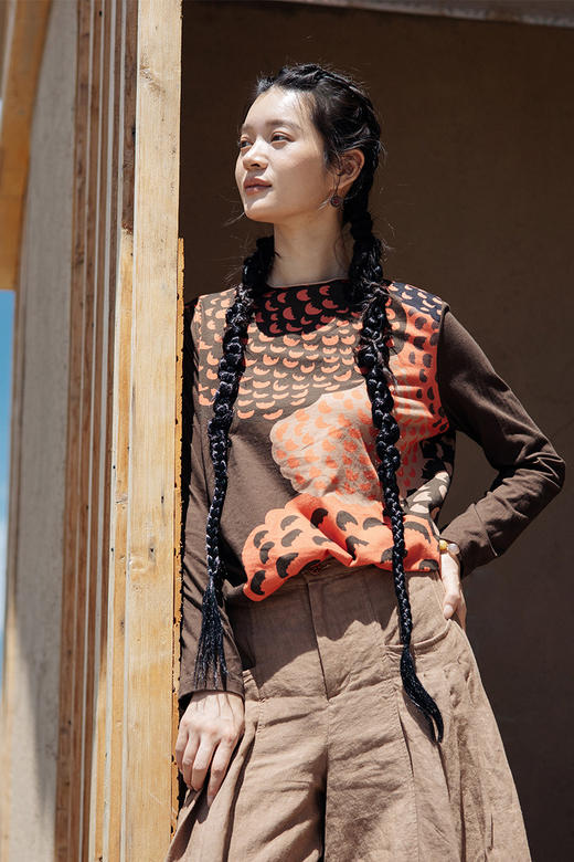 绽放旅行女装613朵/花苞T恤*浪漫印花打底衫简约圆领长袖上衣 商品图5