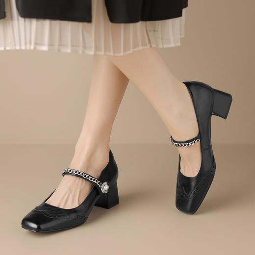 DFuse迪芙斯2024秋新款法式复古玛丽珍鞋粗跟小香风中跟单鞋女DF431117AC 商品图0