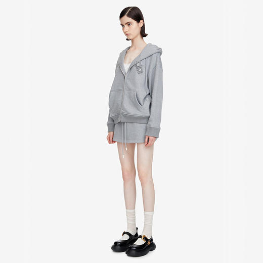 HL2DAWHO2029 灰色绣花连帽卫衣外套 商品图2