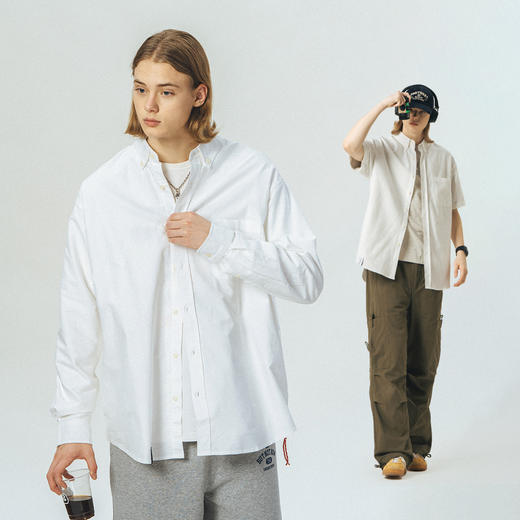 714street简约蓝色长袖衬衫男士日系宽松衬衣港风条纹衬衫外套潮 商品图2