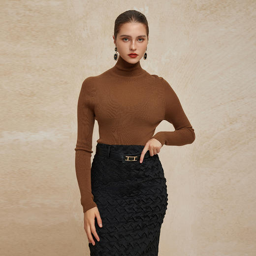 PG640斯尔丽24新款超细织18针新澳3D无缝套衫柔软修身高领羊毛衫 商品图2