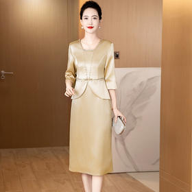 新娘妈妈时尚钉珠假两件礼服，春秋季喜婆婆宴会敬酒服LC2465