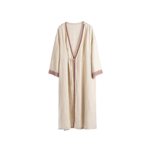 绽放旅行女装630朵/早秋石磨洗加厚亚麻原创花型绣花长款复古开衫 商品图6