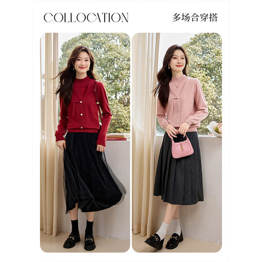 【年终特卖】熙世界2025年新款假两件半高领红色毛衣秋冬保暖内搭打底针织衫 商品图4