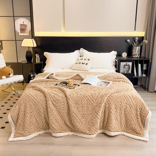 冬季【雕花绒毛包边毯被子】加厚盖毯沙发午睡空调毯 办公室居家单人小毯 商品图6