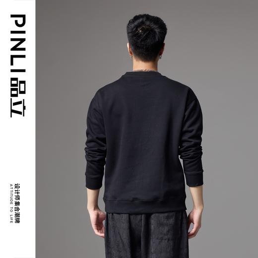 PINLI品立2024秋季新款男烫钻花卉圆领卫衣宽松休闲潮牌套头上衣BG243109036 商品图2