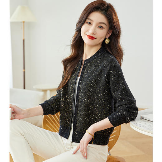 CC-MY-1129高腰短款针织开衫女早春秋2024新款小个子卫衣棒球服毛衣外套 商品图2