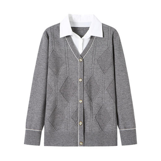 CC-66-5831假两件针织t恤女长袖2024秋季新款衬衫领撞色拼接薄款休闲上衣春 商品图4