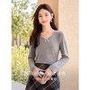 【专属特价】熙世界珍珠蝴蝶结圆领长袖T恤秋冬2025新款显瘦内搭打底衫上衣 商品缩略图1