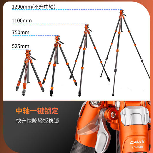 CAVIX｜闪电豹LV254C摄影摄像液压碳纤维快速三脚架单反微单相机便携全景云台视频直播摄影支架 LV-254CB 摄像版 商品图4