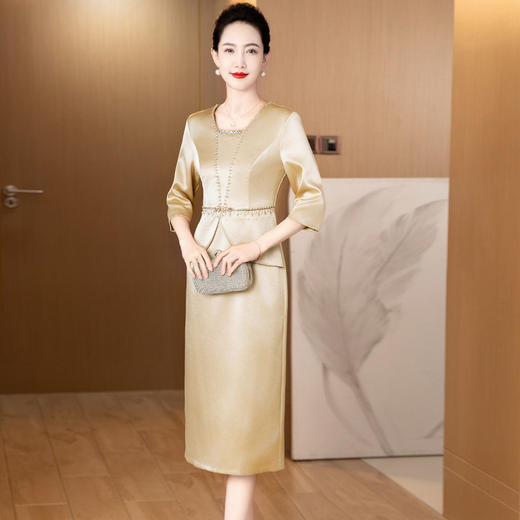 新娘妈妈时尚钉珠假两件礼服，春秋季喜婆婆宴会敬酒服LC2465 商品图2