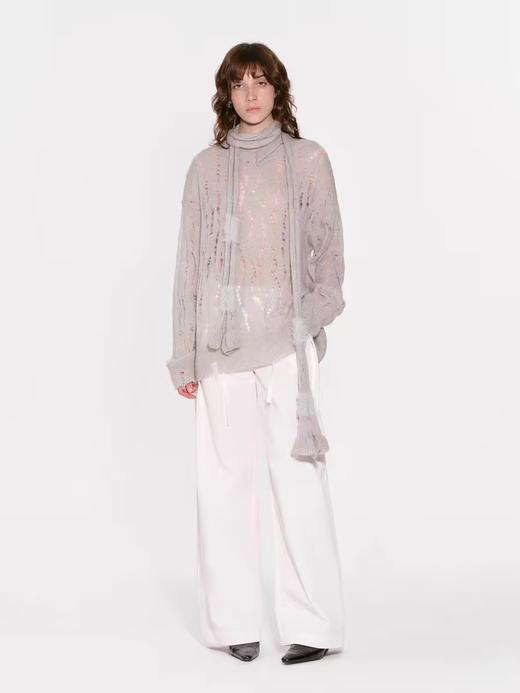 出逃赤岗西/24AWM39/灰色羊毛衣慵懒感带围巾破洞镂空针织衫 商品图3