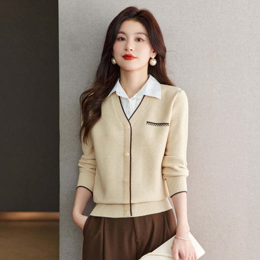 CC-66-5813早秋针织衫假两件衬衫领上衣长袖衬衫领毛衣上衣女 商品图1