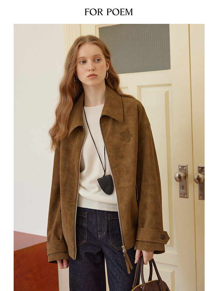 ForPoem 现货 24/FW原创设计花朵柔雾环保麂皮宽松休闲夹克外套